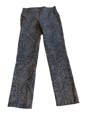 Joseph Ribkoff Pull-On Trousers Pants Skinny Fit Paisley Black Metallic Size 8